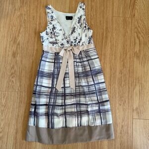 Max and Cleo Silk Dress Womens 4 Multicolor Excellent Mixed Print Plaid Leopard